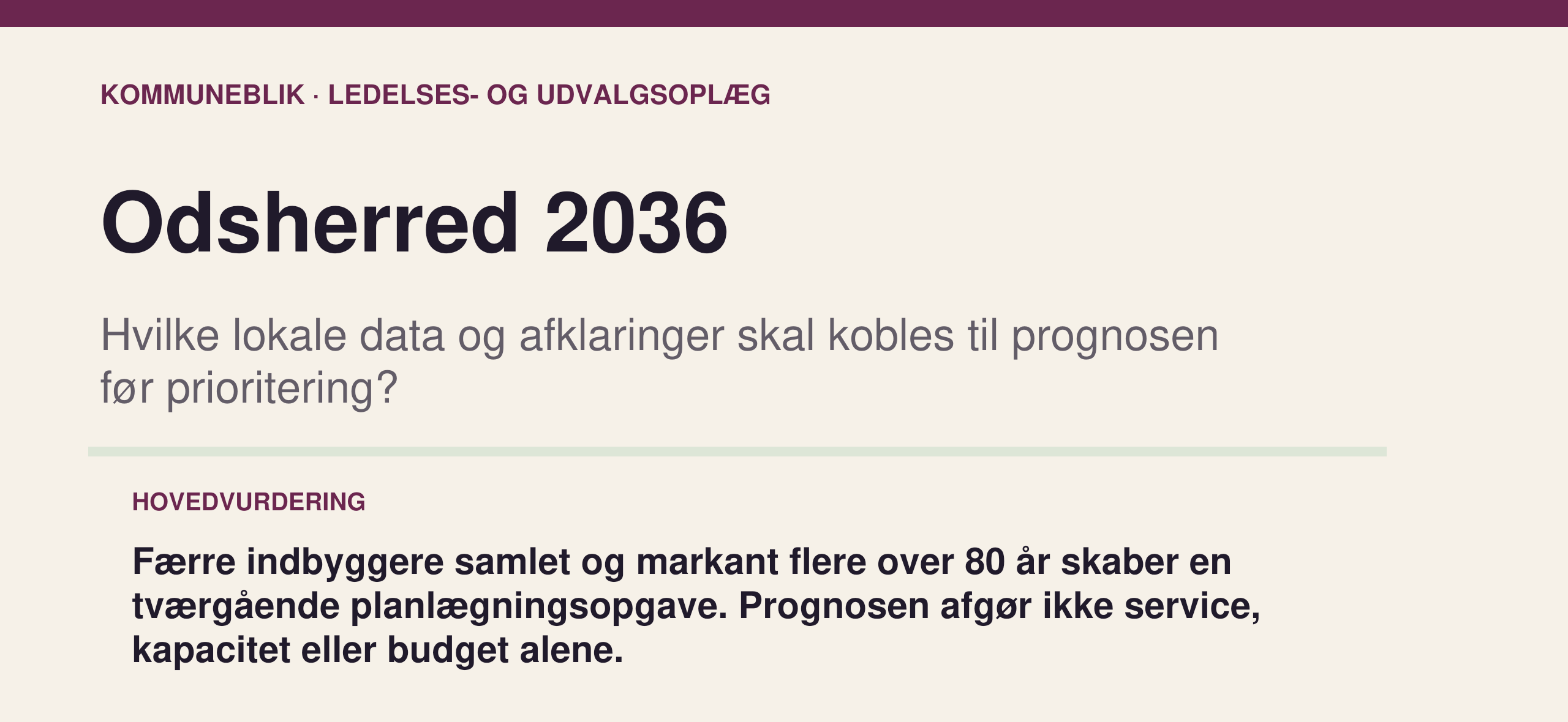 Første slide af ledelsesoplægget om Odsherred 2036